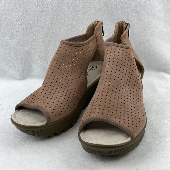Skechers Parallel Beehive Suede Tan Women's Wedge Sandals sz 7 - Picture 1 of 13
